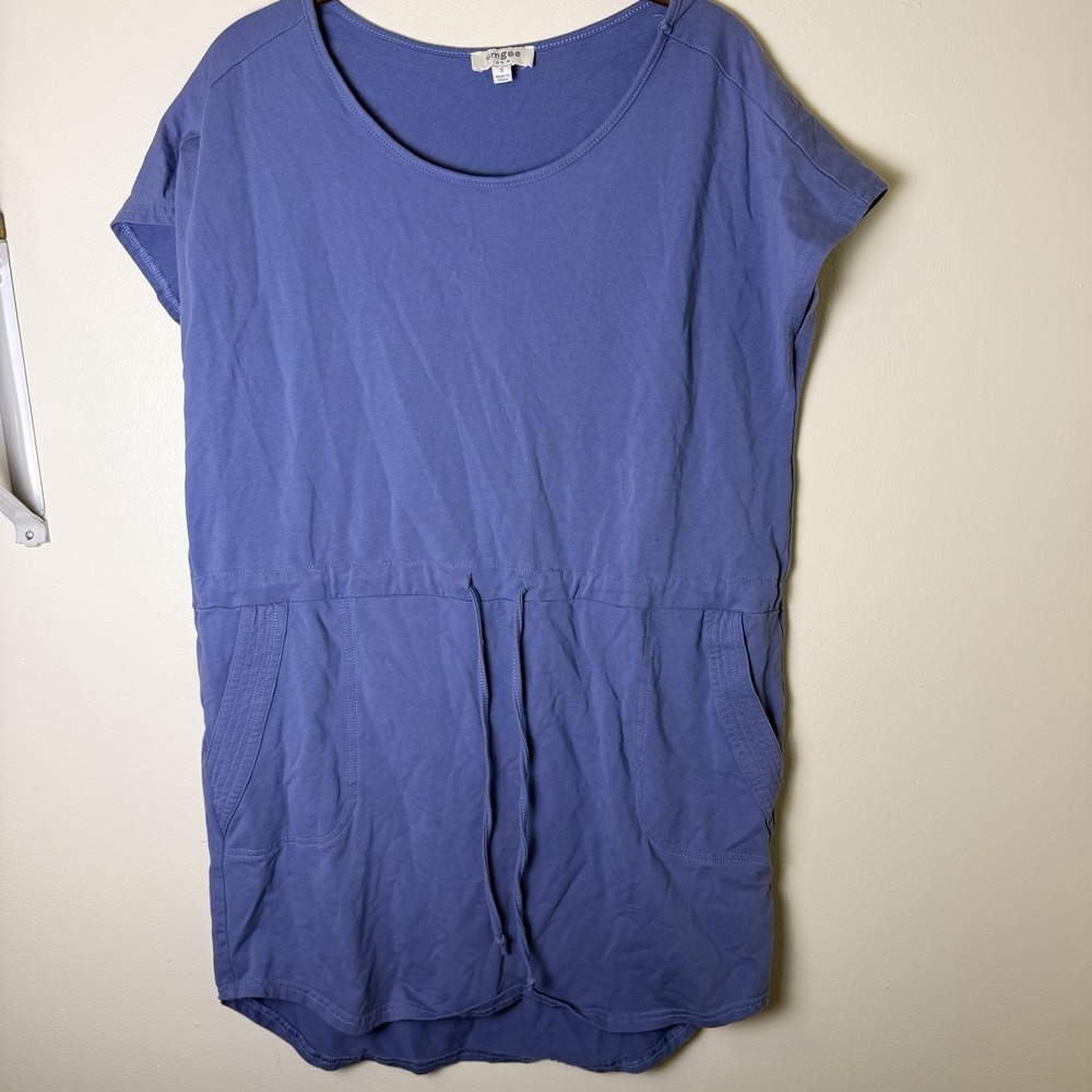 Umgee Blue Cap Sleeve Dress Cinched Drawstring Waist Athleisure Sz S Oversized